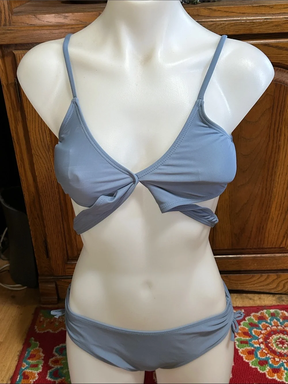 Girls' Knot-Front Light Blue Bikini Set Size XL